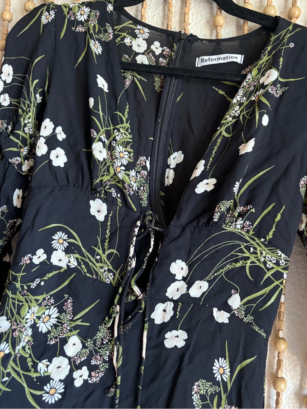 Reformation Black Floral V-Neck Mini Dress - Picture 3 of 5